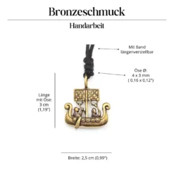 Drachenboot Bronze Schmuck Anhänger Wikingerboot mit Band