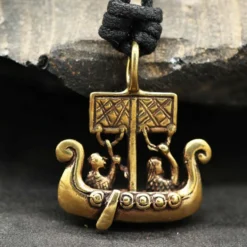 Drachenboot Bronze Schmuck Anhänger Wikingerboot mit Band