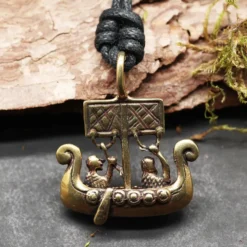 Drachenboot Bronze Schmuck Anhänger Wikingerboot mit Band