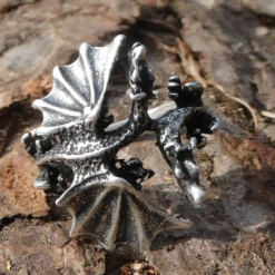 Drachen Ring Schmuck Silber kämpfende Drachen 925 Silber
