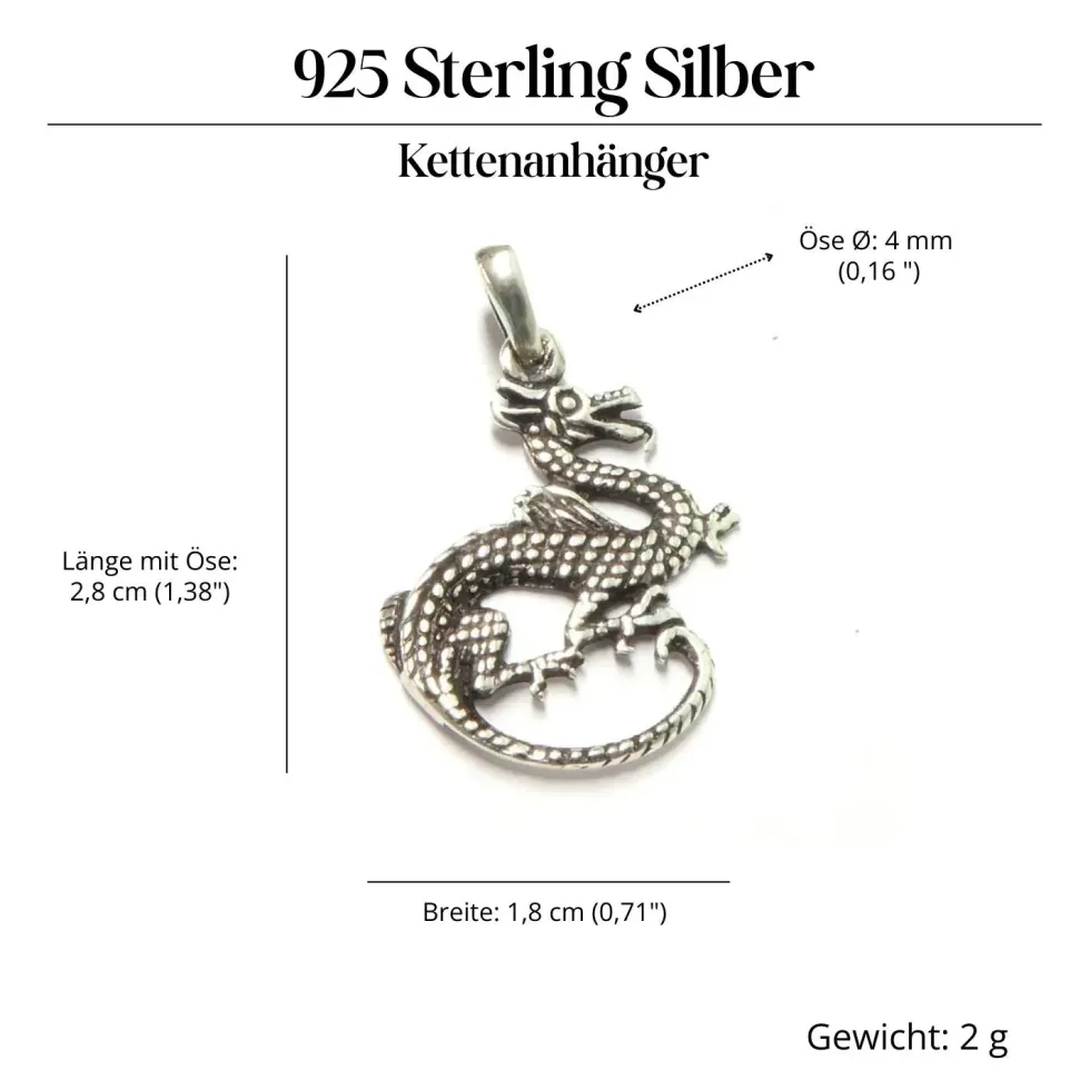 Drachen Schmuck Kettenanhänger zierlich Silberschmuck 925 Silber