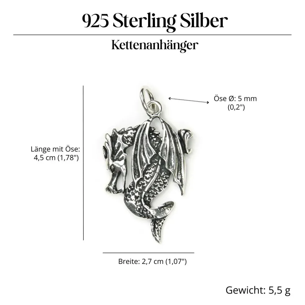 Drache Schmuck Anhänger 925 Sterlingsilber Drachenschmuck