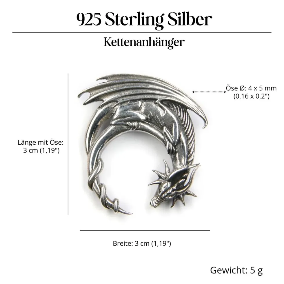 Drache Schmuck edler 925 Silber Kettenanhänger