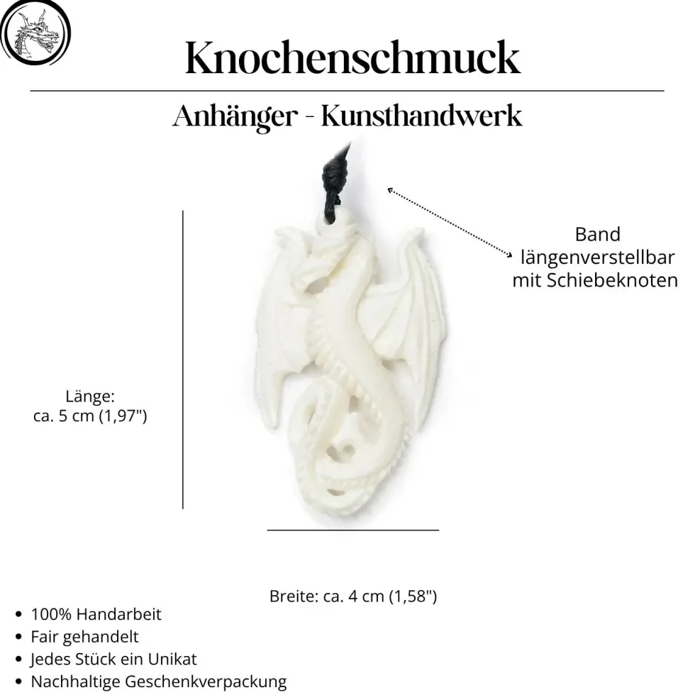 Drache Schmuck Kettenanhänger aus Knochen