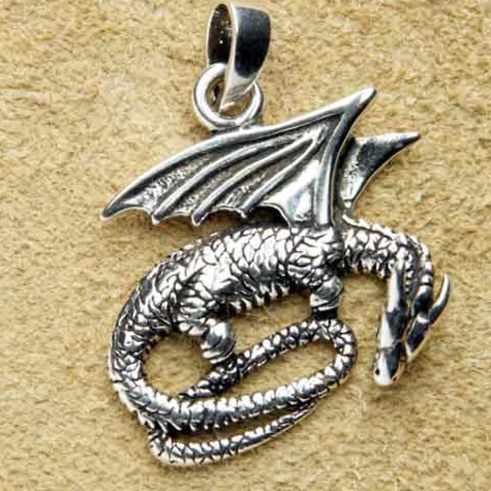 Drache Schmuck Kettenanhänger 925 Silber liegend