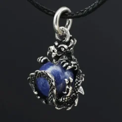 Drache Schmuck mit Kugel drehbar 925 Silber Anhänger