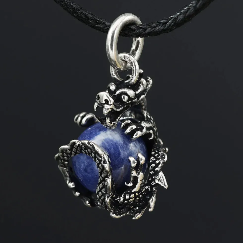 Drache Schmuck mit Kugel drehbar 925 Silber Anhänger