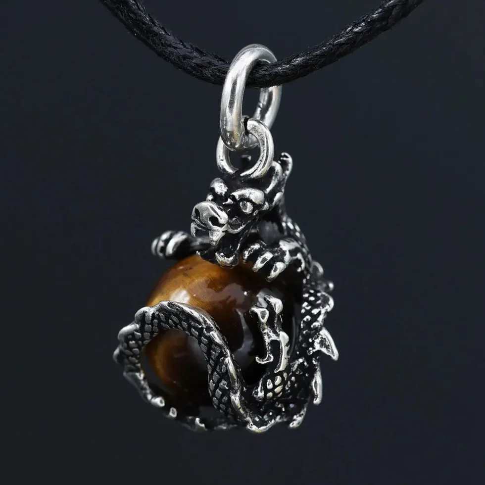 Drache Schmuck mit Kugel drehbar 925 Silber Anhänger