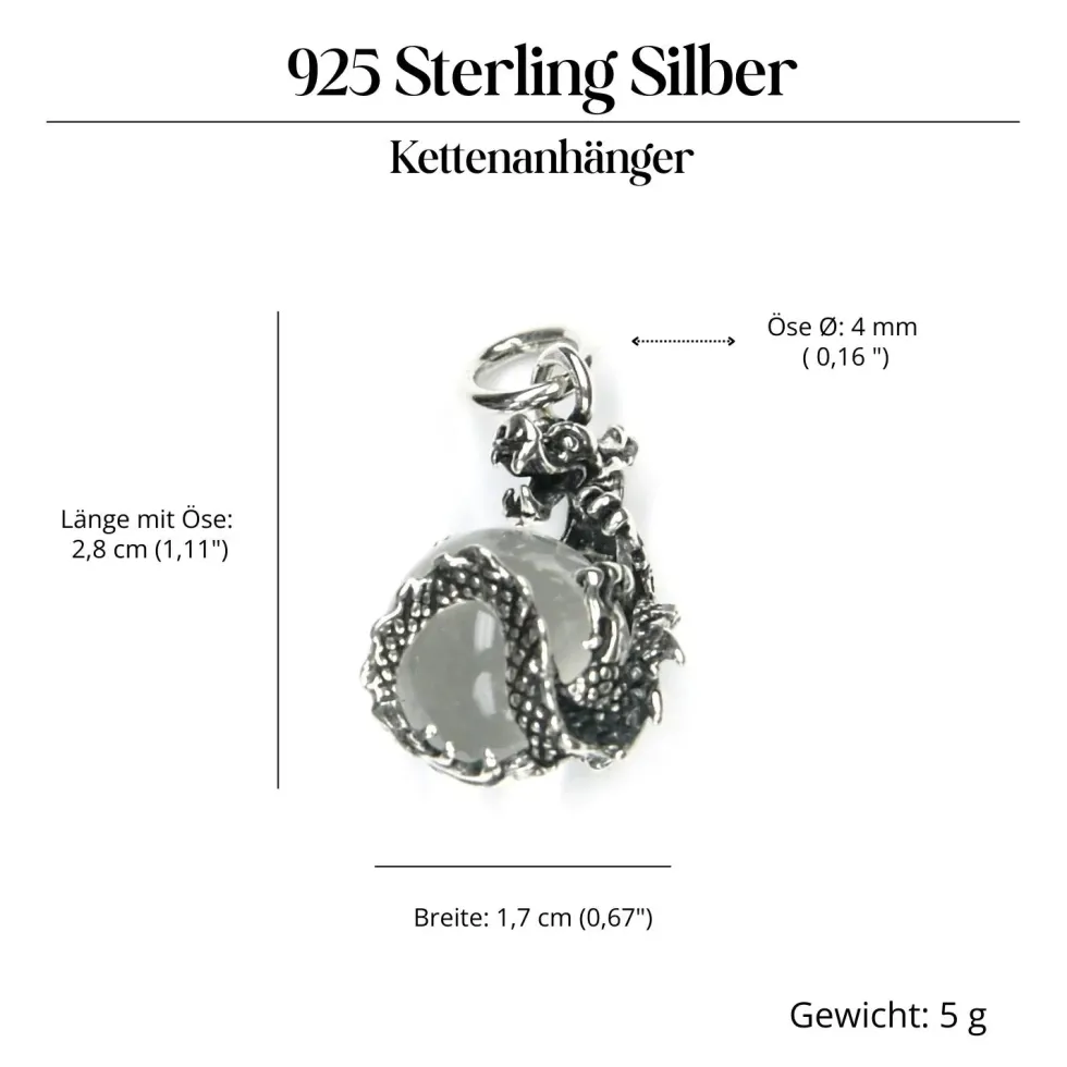 Drache Schmuck mit Kugel drehbar 925 Silber Anhänger