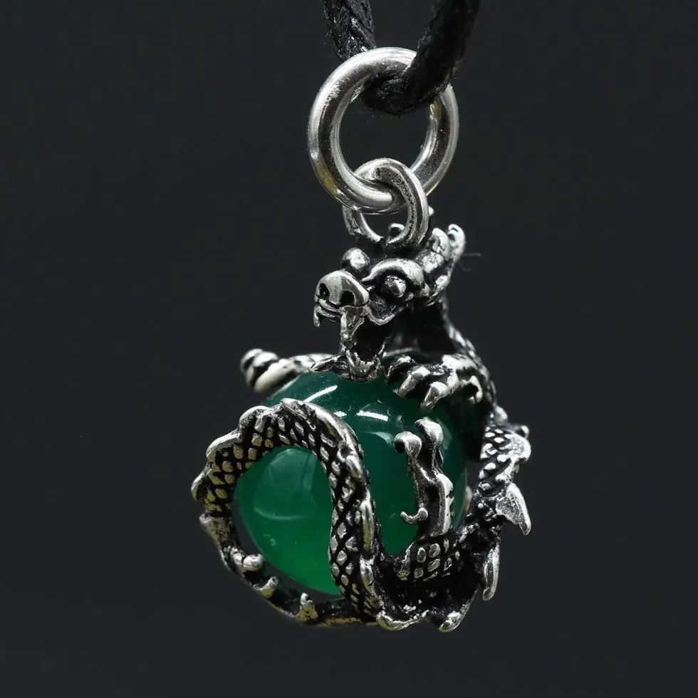 Drache Schmuck mit Kugel drehbar 925 Silber Anhänger