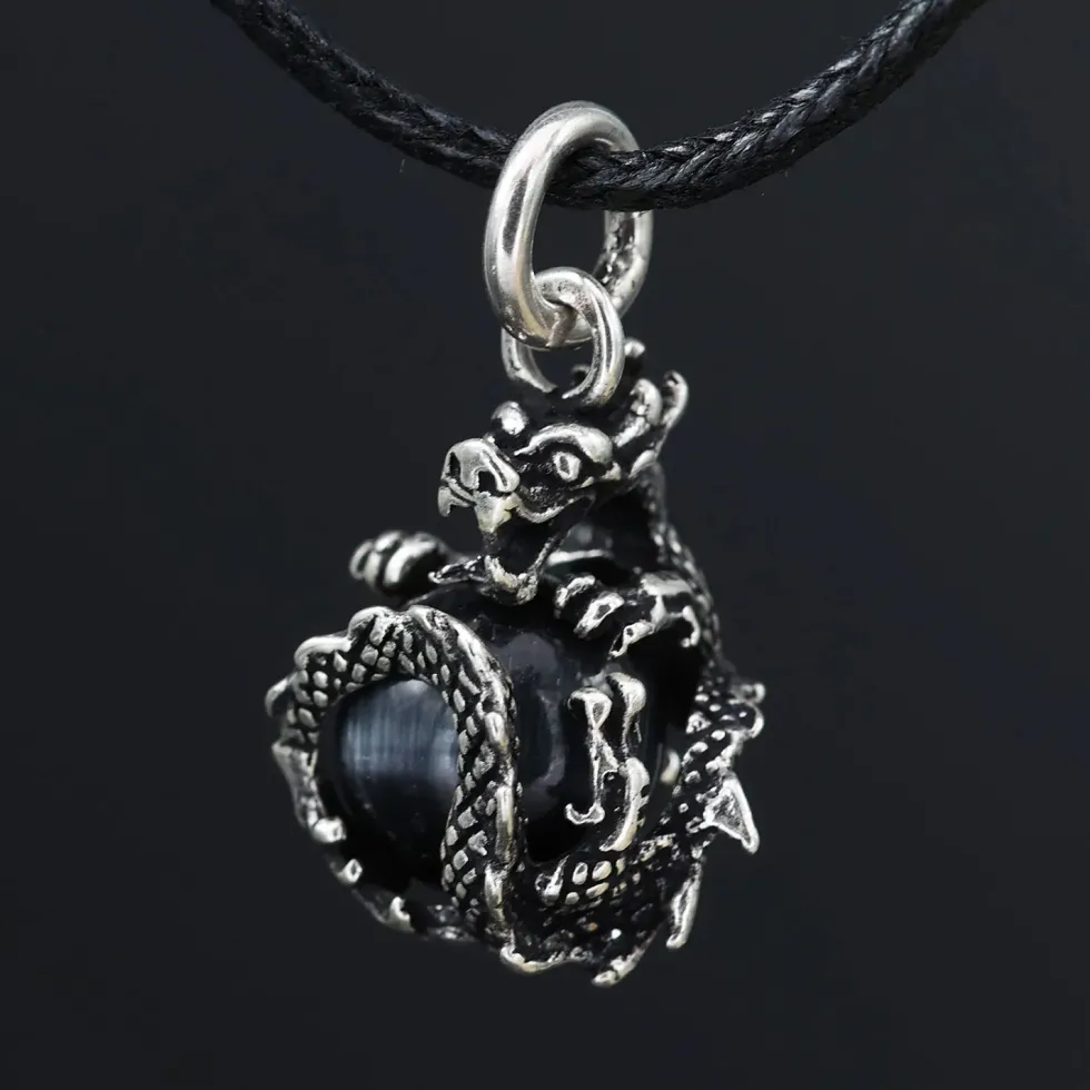 Drache Schmuck mit Kugel drehbar 925 Silber Anhänger