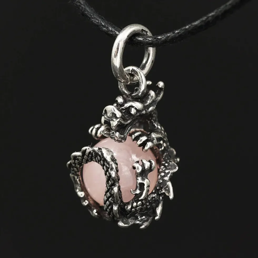 Drache Schmuck mit Kugel drehbar 925 Silber Anhänger