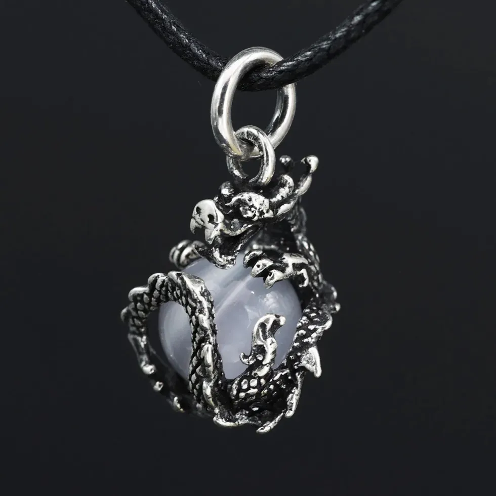 Drache Schmuck mit Kugel drehbar 925 Silber Anhänger