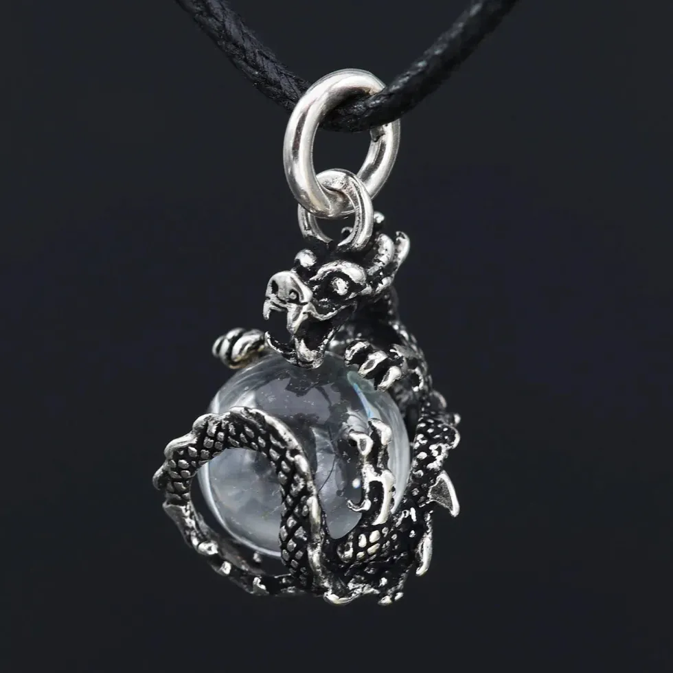Drache Schmuck mit Kugel drehbar 925 Silber Anhänger