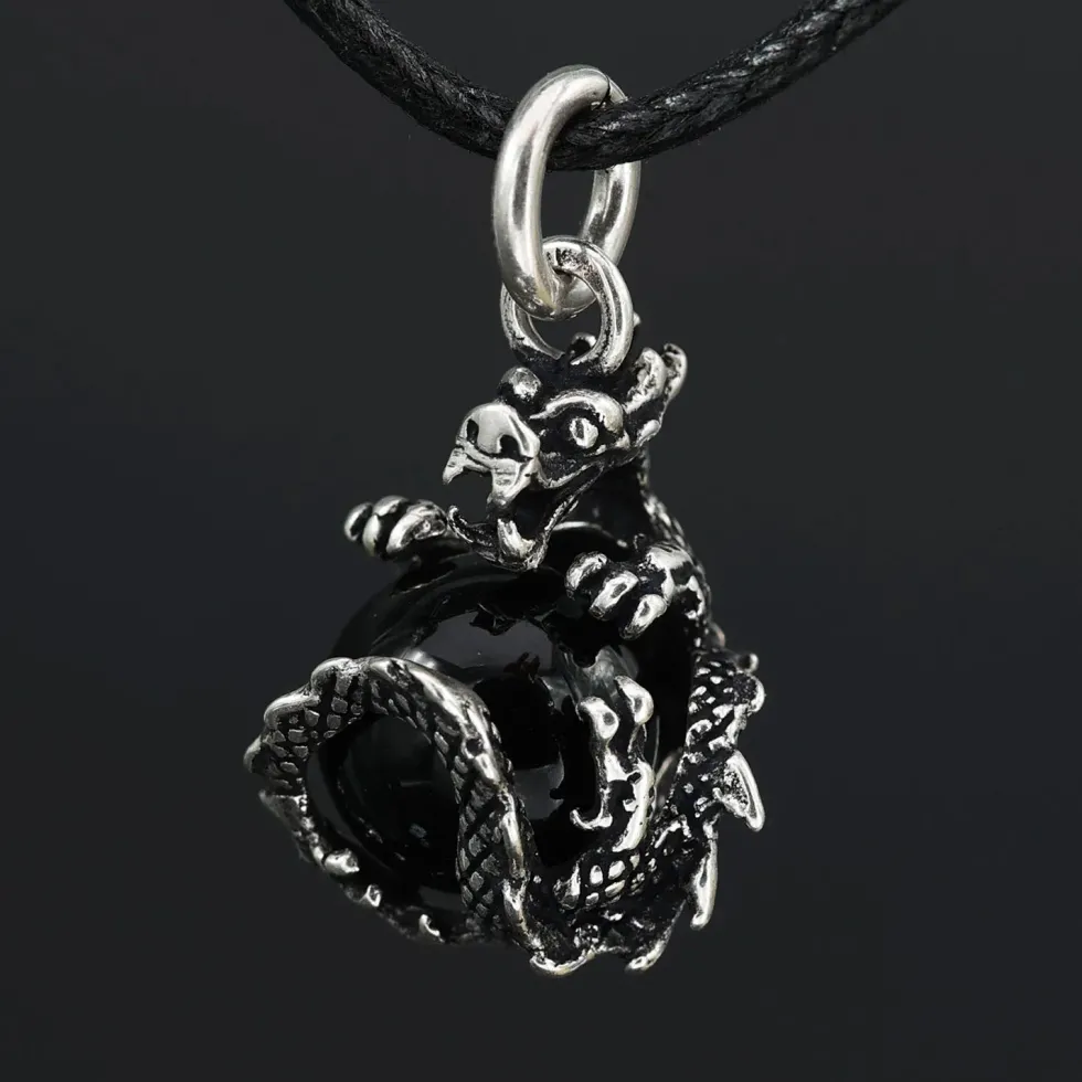 Drache Schmuck mit Kugel drehbar 925 Silber Anhänger