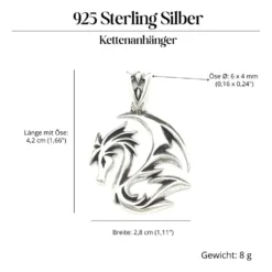 Drache Schmuck Silber Kette Tattoo Stil 925 Silber
