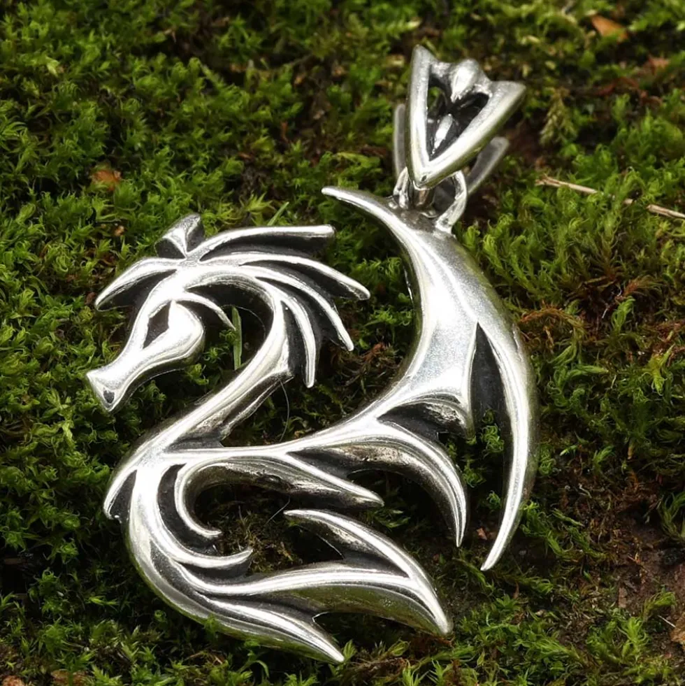 Drache Schmuck Silber Kette Tattoo Stil 925 Silber
