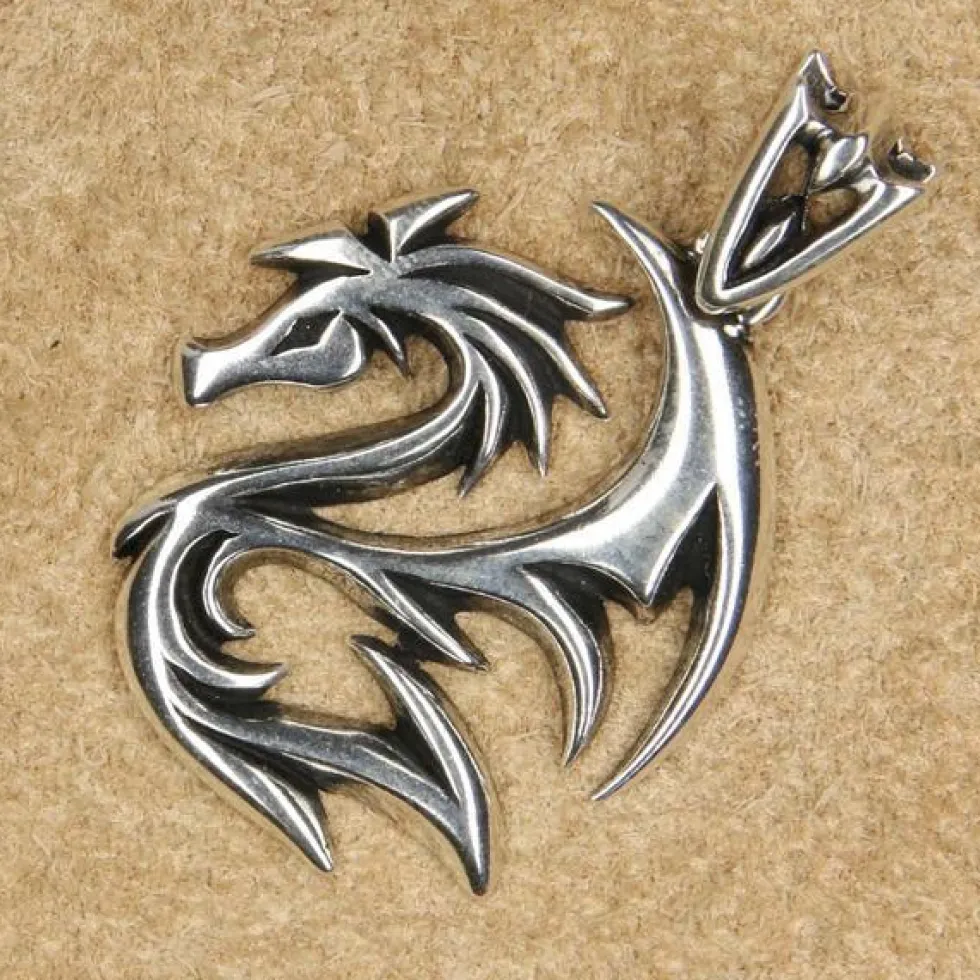 Drache Schmuck Silber Kette Tattoo Stil 925 Silber