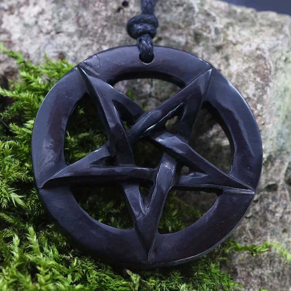 Drudenfuß Hornschmuck Anhänger Pentagramm Kette