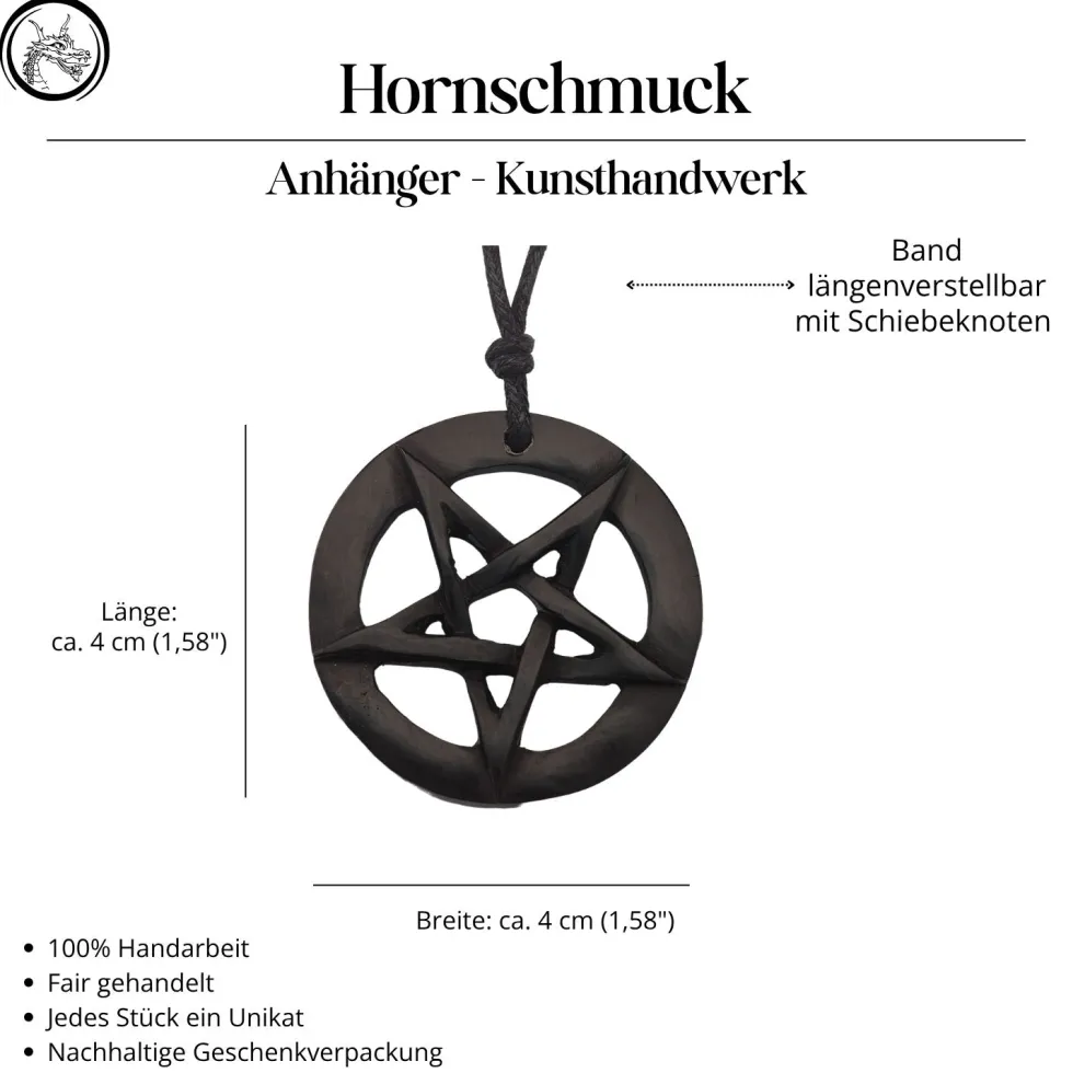 Drudenfuß Hornschmuck Anhänger Pentagramm Kette