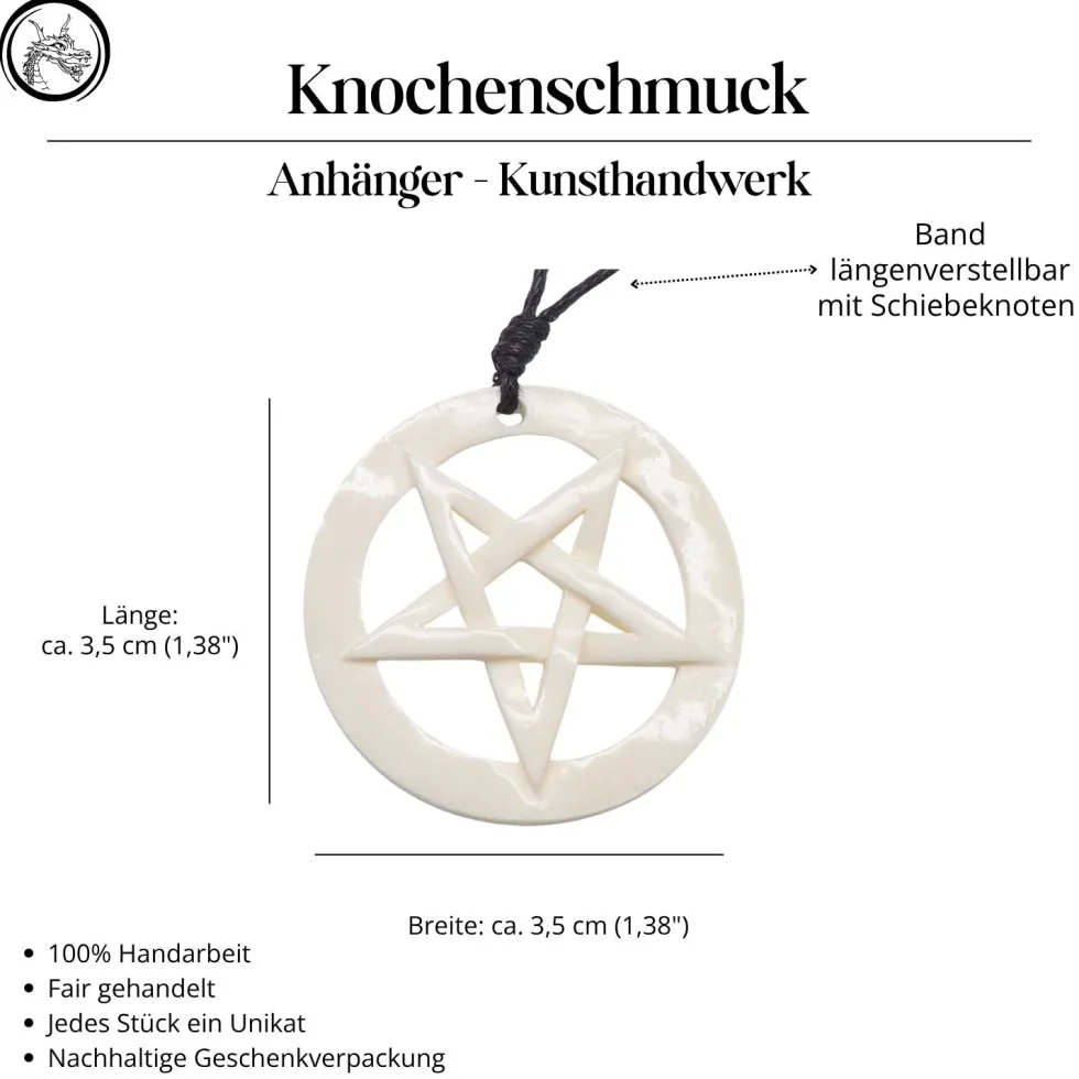 Drudenfuß Kette Schmuck aus Knochen geschnitzt Pentagramm Anhänger