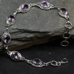 Edelstein Amethyst Armschmuck 925 Silber Armband lila Steine