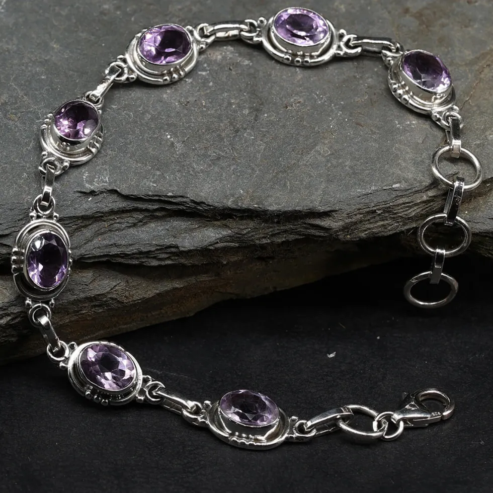 Edelstein Amethyst Armschmuck 925 Silber Armband lila Steine