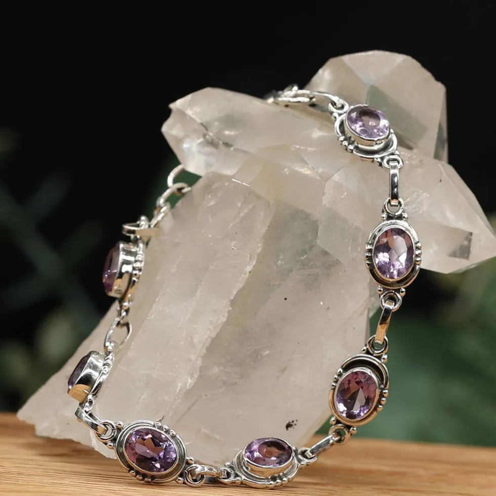 Edelstein Amethyst Armschmuck 925 Silber Armband lila Steine