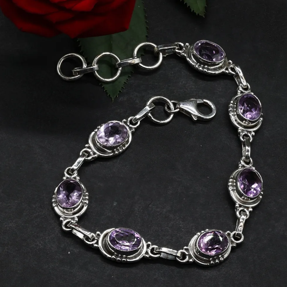 Edelstein Amethyst Armschmuck 925 Silber Armband lila Steine