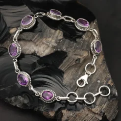 Edelstein Armband Amethyst 925 Silber ovale Stein Elemente edler Damen Armschmuck