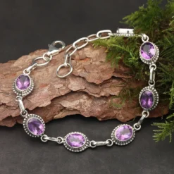 Edelstein Armband Amethyst 925 Silber ovale Stein Elemente edler Damen Armschmuck