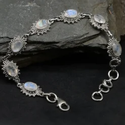 Edelstein Armband 925 Silber Mondstein filigran gefasst edler Armschmuck