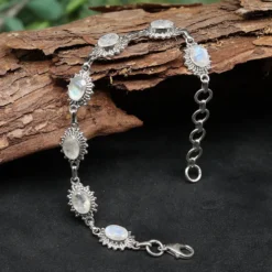 Edelstein Armband 925 Silber Mondstein filigran gefasst edler Armschmuck