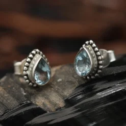 Edelstein Ohrringe Blauer Topas Ohrstecker 925 Silber (Paar)