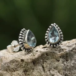 Edelstein Ohrringe Blauer Topas Ohrstecker 925 Silber (Paar)