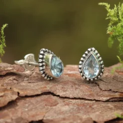 Edelstein Ohrringe Blauer Topas Ohrstecker 925 Silber (Paar)