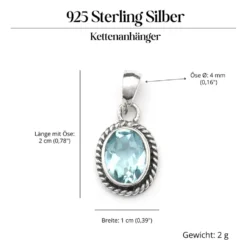 Edler Blauer Topas Anhänger 925 Silber Schmuck