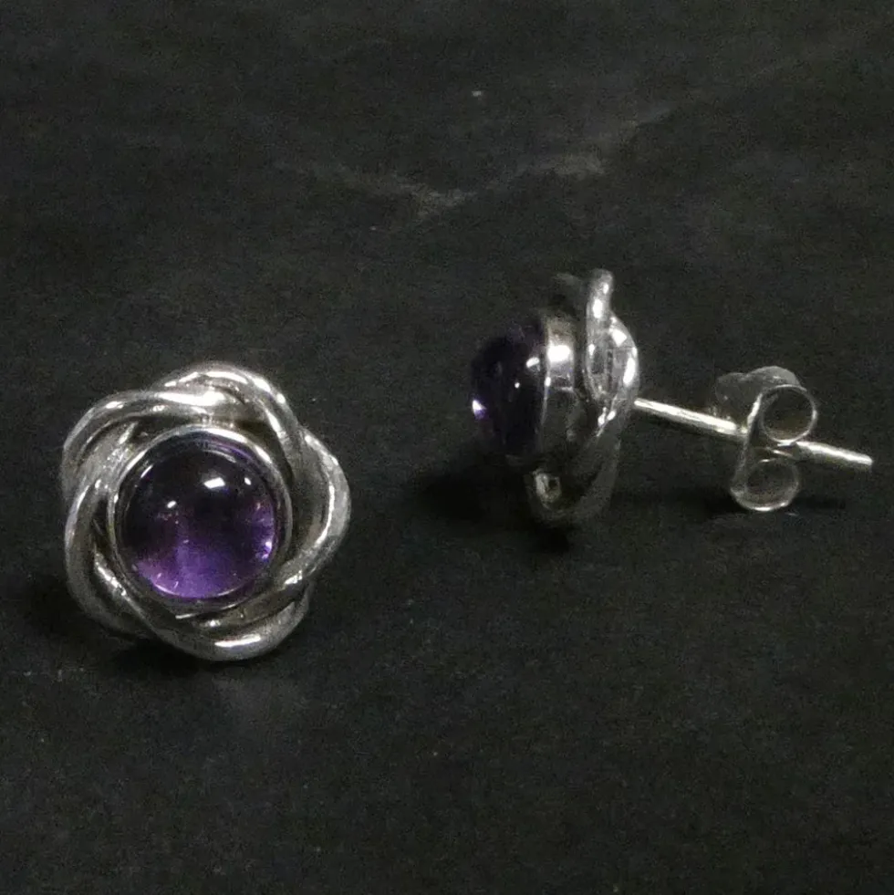 Edler Ohrstecker Amethyst Knoten 925 Silber