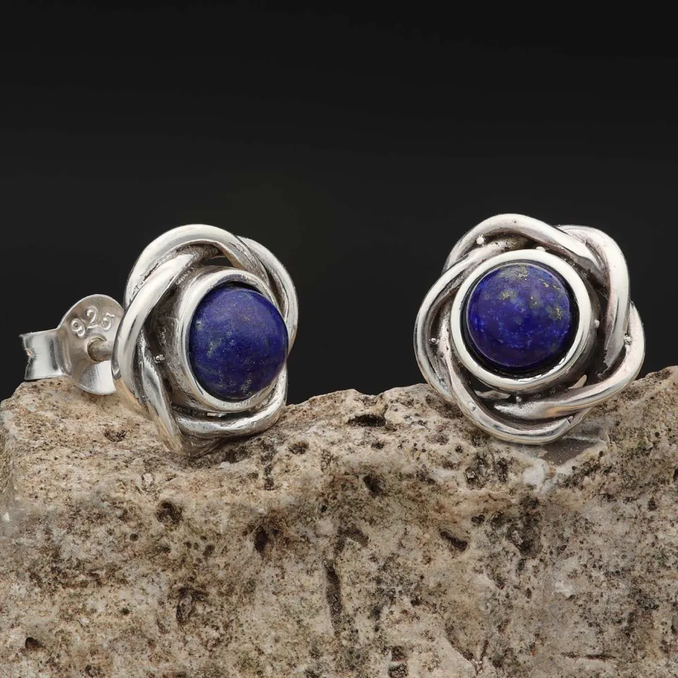 Edler Ohrstecker Lapislazuli Knoten 925 Silber