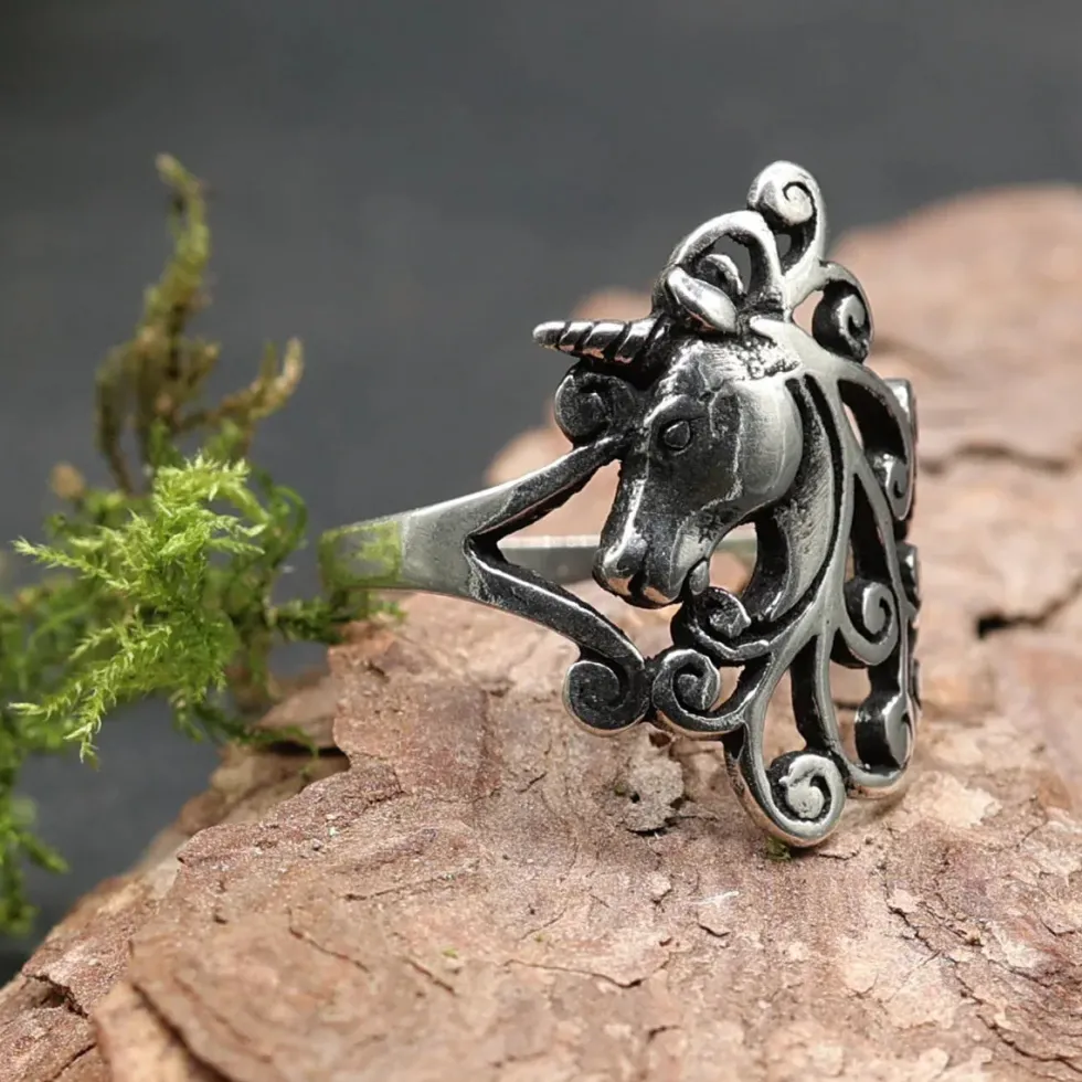 Einhorn Ring Schmuck hochwertiges 925 Silber Fantasie