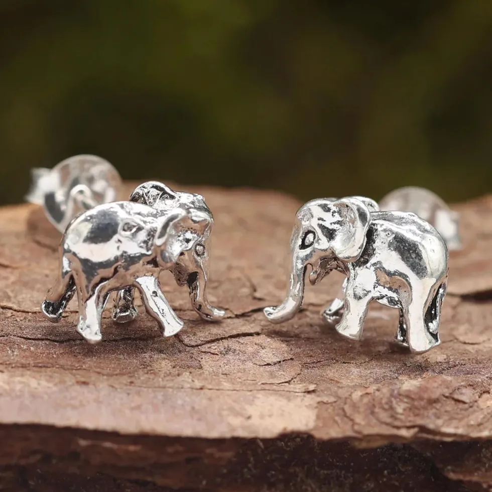 Elefant Ohrstecker 3 Dimensional 925 Silber Ohrschmuck