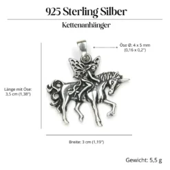 Elfe auf Einhorn Schmuck Anhänger aus Silber 925