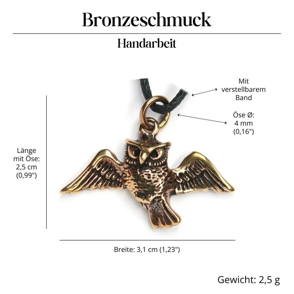 Eule fliegend Schmuck Bronze Anhänger