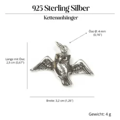 Eule fliegend Schmuck Kettenanhänger 925 Silber