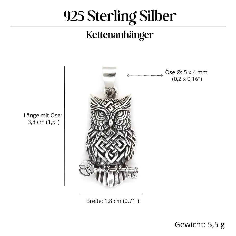 Eulen Anhänger Silber Eule Kelten Schmuck 925 Silber Kettenanhänger
