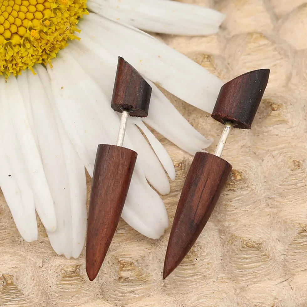 Fakepiercing Holzschmuck Stab geschnitzter Ohrschmuck (Paar)