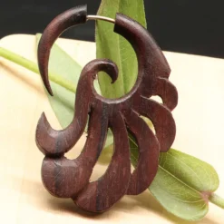Fächer Holz Ohrschmuck Fake Piercing Ohrring (Paar)