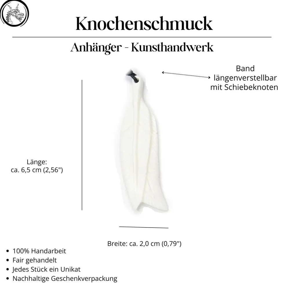 Feder Schmuck Anhänger aus Knochen Kette handgefertigt