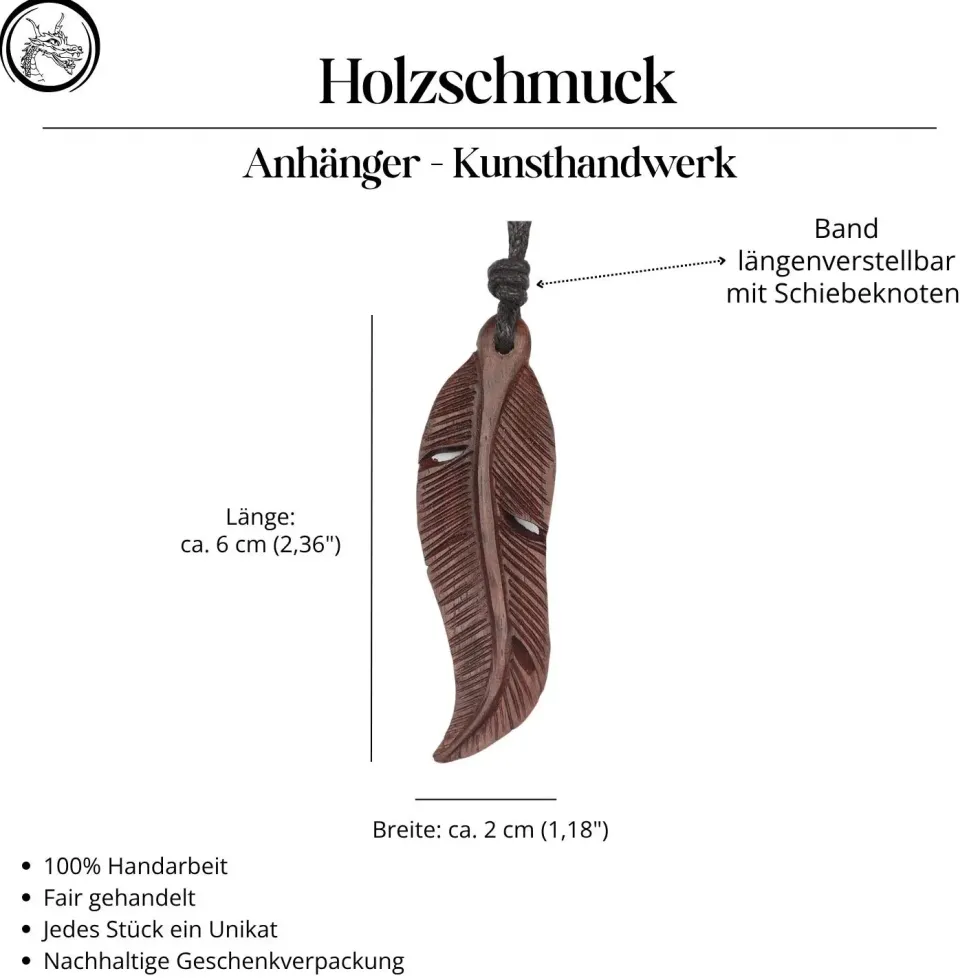 Feder Schmuck Holz Anhänger Schmuck handgefertigt