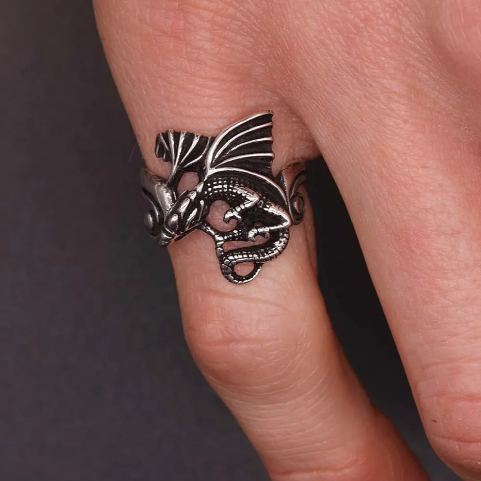 Feiner Drachen Ring Schmuck 925 Silbering Fantasy
